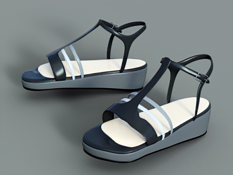 Black Wedge Sandals 3d rendering
