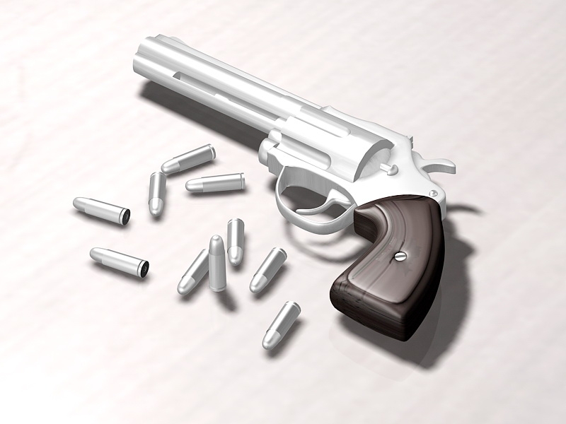 Revolver and Bullets 3d rendering