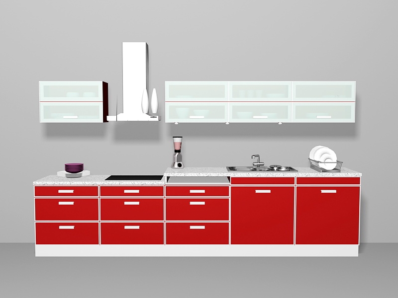 Red Kitchen Cabinets Ideas 3d rendering