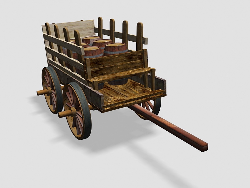 Old Cart with Barrels 3d rendering