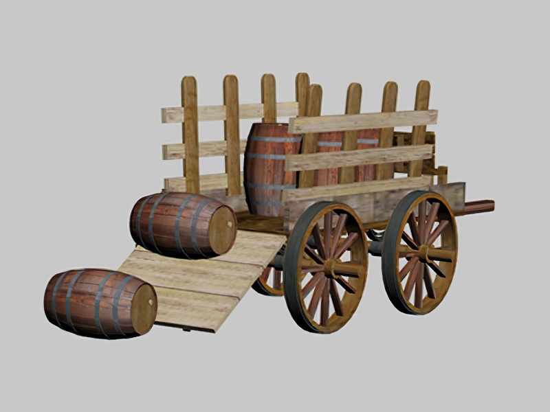 Old Cart with Barrels 3d rendering