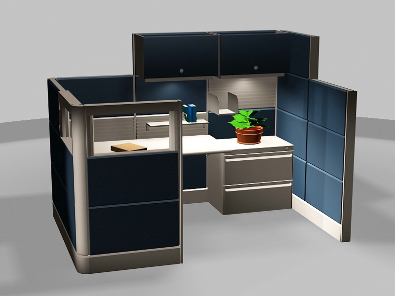 Dark Blue Office Cubicle 3d rendering