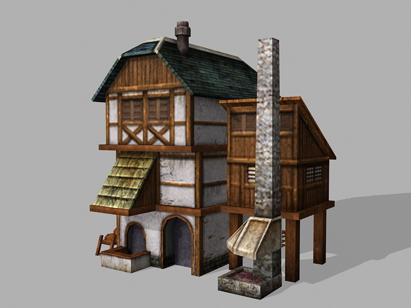 Medieval Tavern Exterior Lowpoly 3d rendering