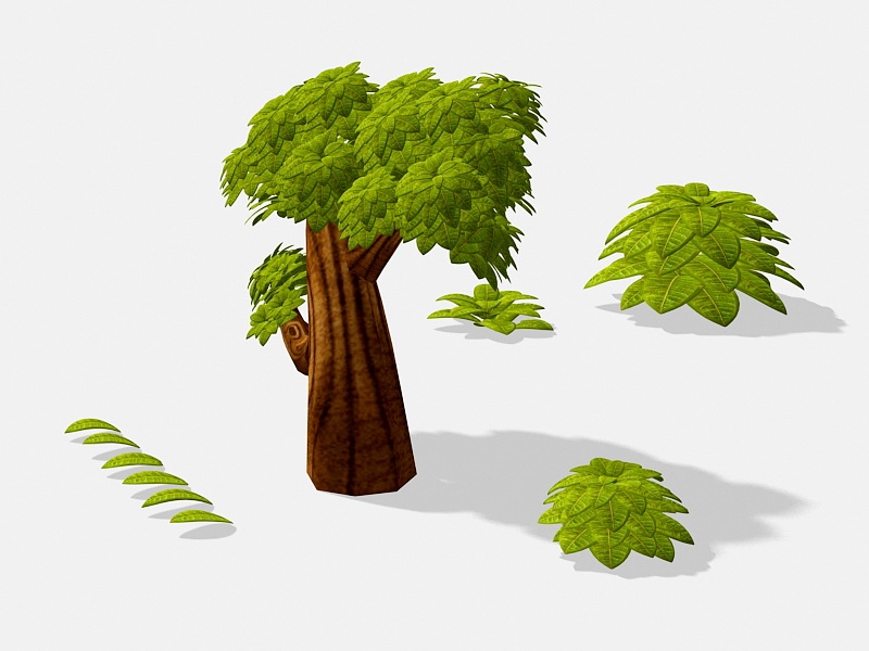 Cartoon Tree and Leaves 3d rendering