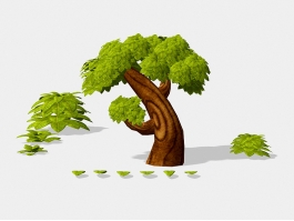 Cartoon Tree and Leaves 3d preview