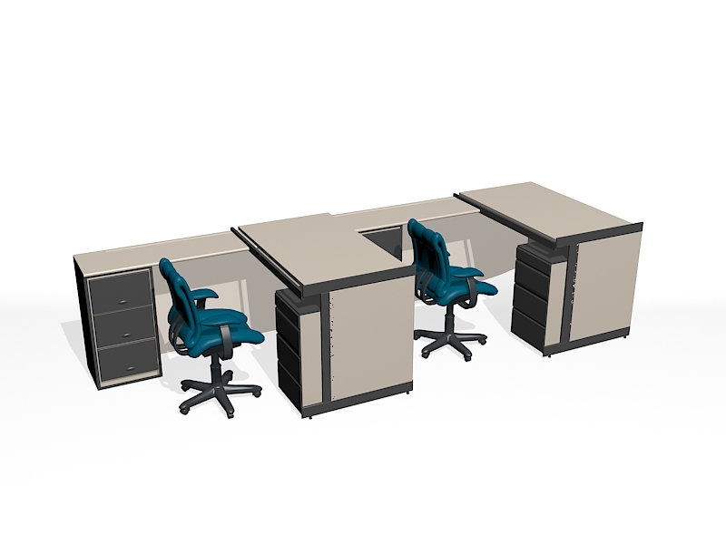Office Computer Desks Workstations 3d rendering