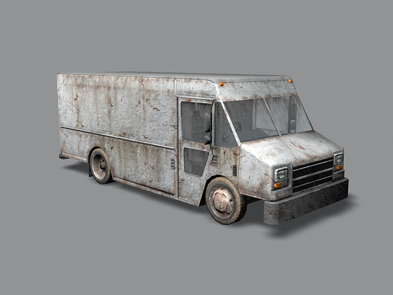 Abandoned Box Container Van 3d rendering