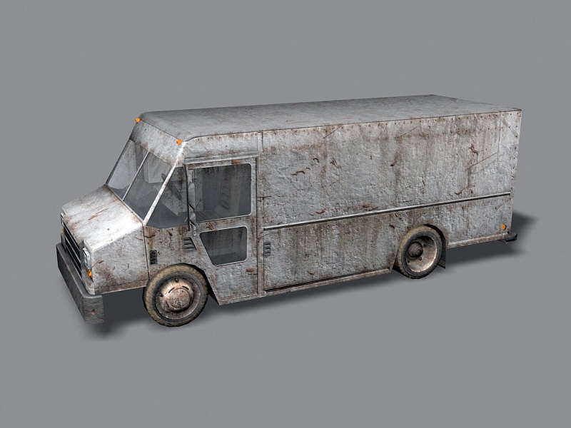 Abandoned Box Container Van 3d rendering