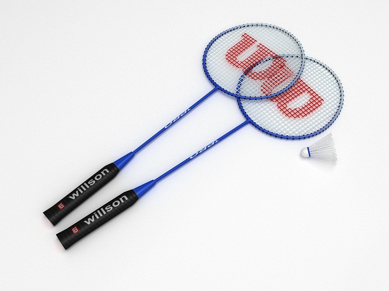 Badminton Racket and Shuttles 3d rendering