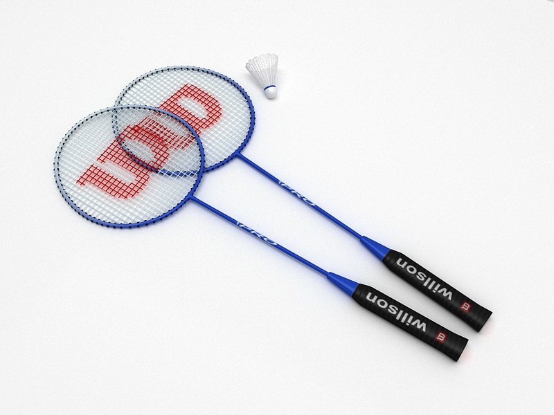 Badminton Racket and Shuttles 3d rendering