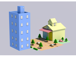 City Street with Buildings Cartoon 3d preview
