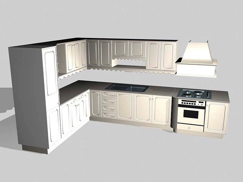 Retro Kitchen Cabinets 3d rendering