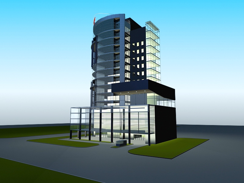 Office Building at Night 3d rendering