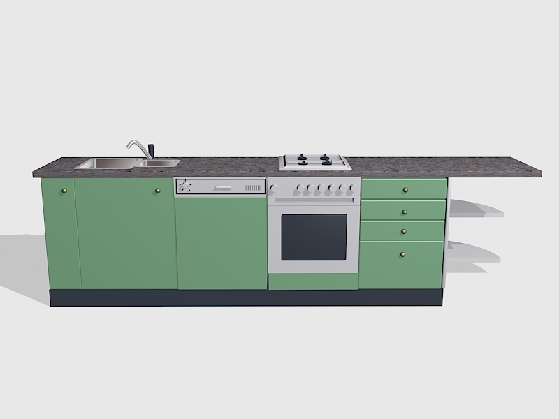 Small Kitchen Green Cabinets 3d rendering