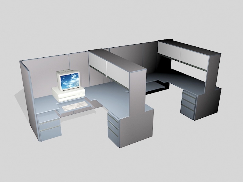 Office Cubicle with Computer 3d rendering