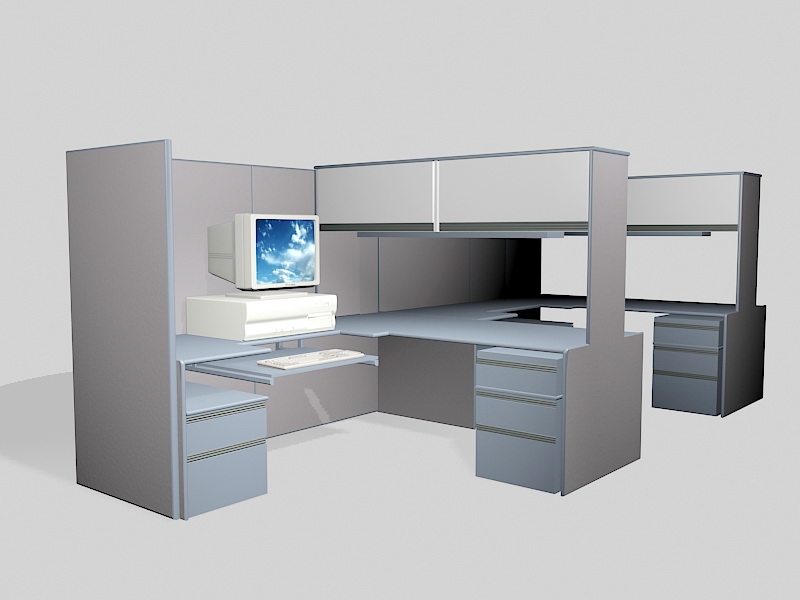Office Cubicle with Computer 3d rendering