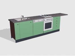 Small Kitchen Green Cabinets 3d preview