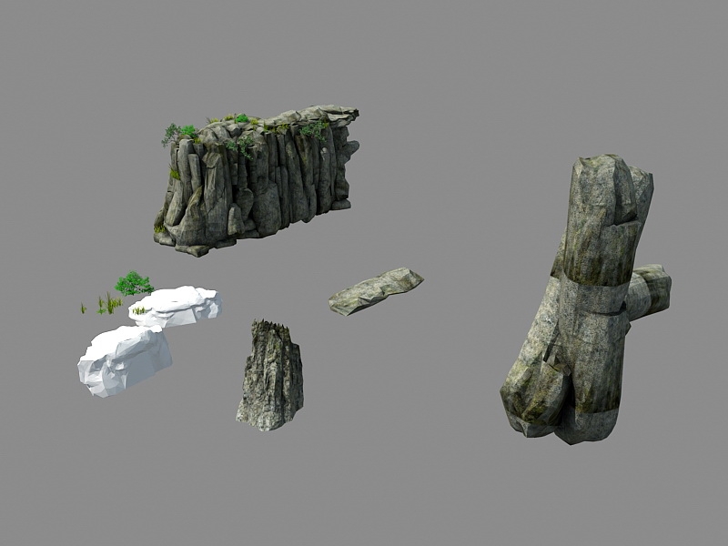 Mountain Rock with Grass 3d rendering