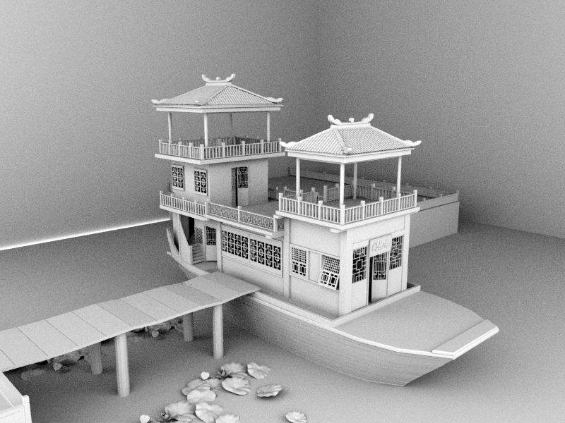Ancient China Ship 3d rendering