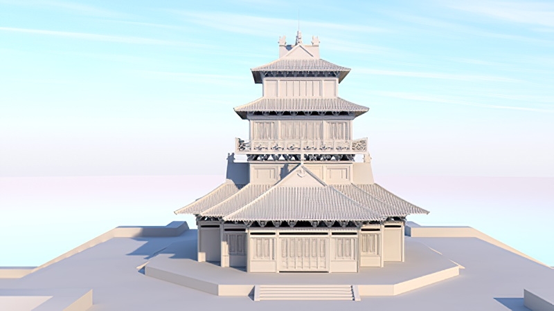 Ancient Chinese Hall 3d rendering