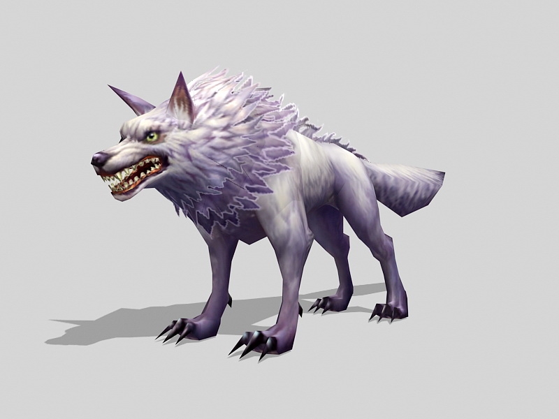 White Anime Wolf LowPoly 3d rendering