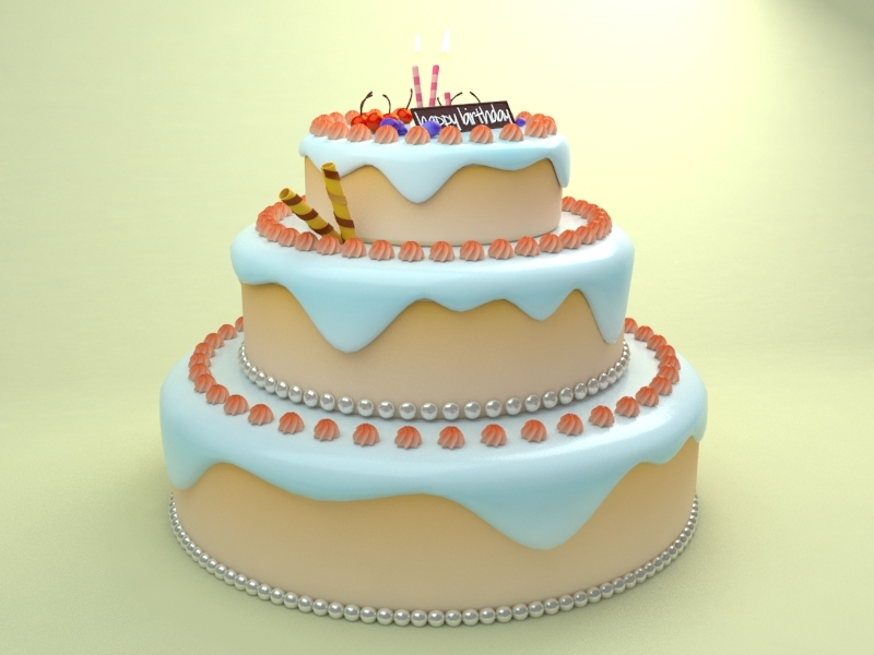 Awesome Birthday Cake 3d rendering