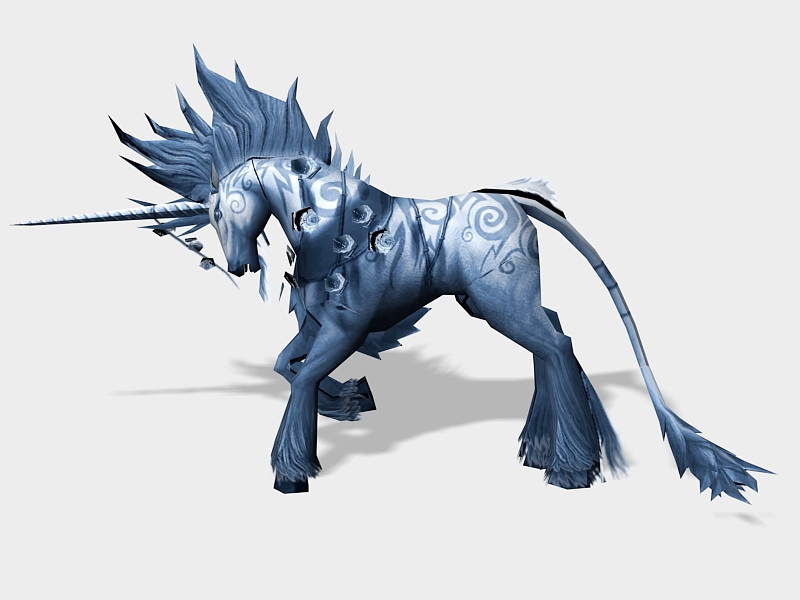 Fantasy Blue Unicorn 3d rendering