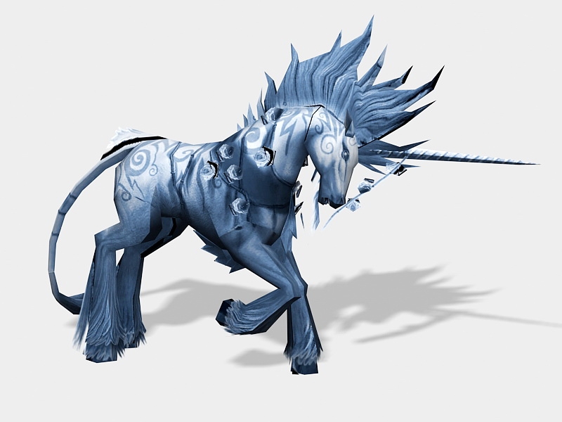 Fantasy Blue Unicorn 3d rendering