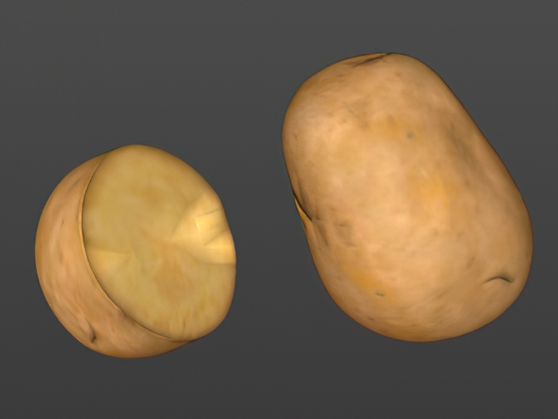 Raw Potato and Half Potato 3d rendering