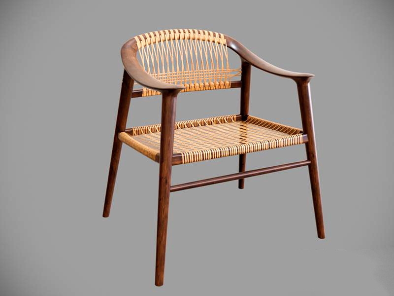 Wood and Rattan Armchair 3d rendering