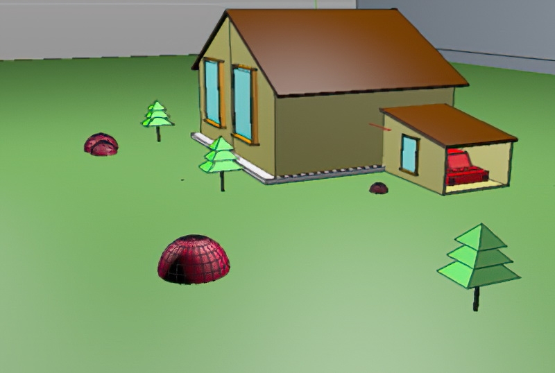 Cartoon House with Garage 3d rendering