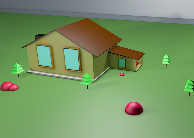 Cartoon House with Garage 3d rendering