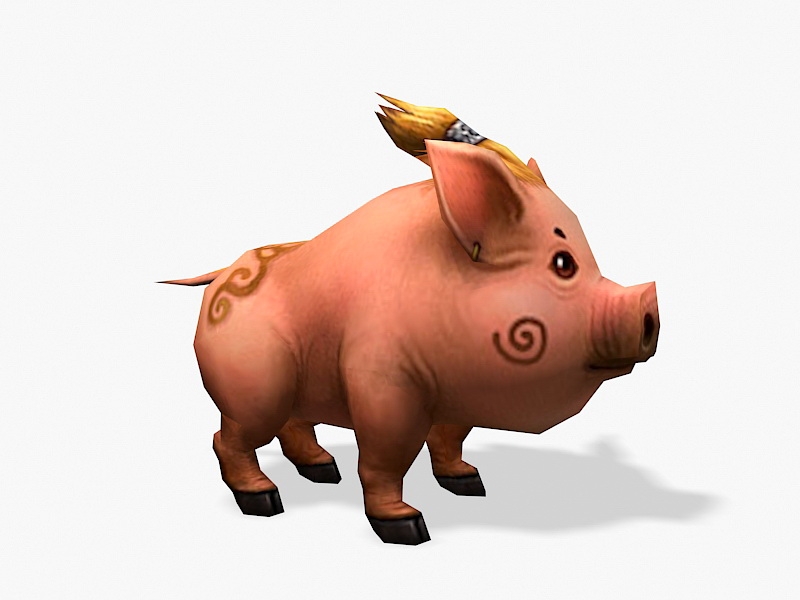 Cute Anime Pig 3d rendering
