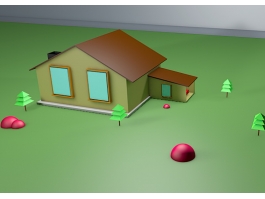Cartoon House with Garage 3d preview