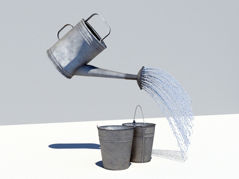 Metal Watering Can and Buckets 3d rendering