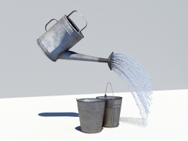 Metal Watering Can and Buckets 3d preview
