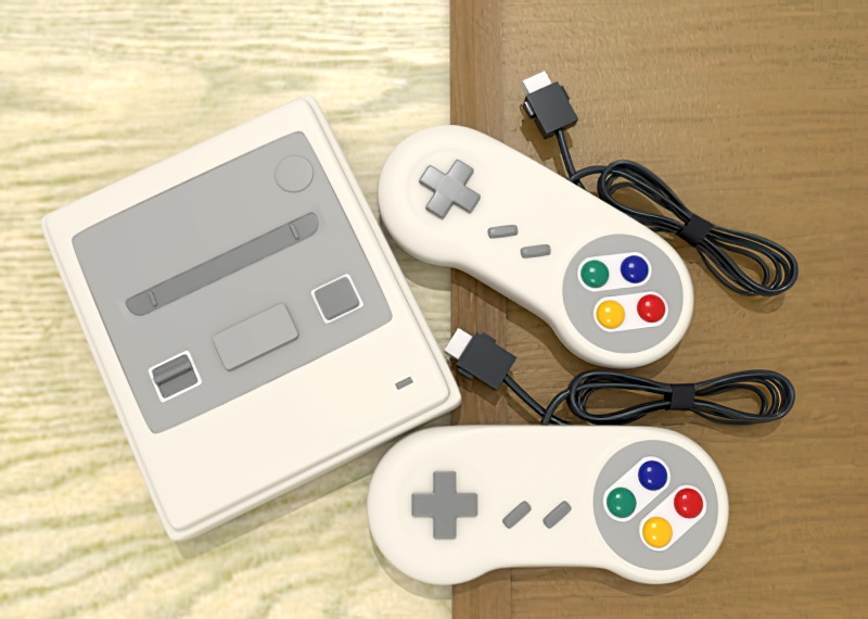 Retro Video Game Console with Gamepads 3d rendering