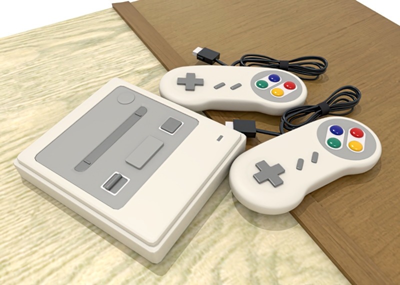 Retro Video Game Console with Gamepads 3d rendering