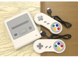 Retro Video Game Console with Gamepads 3d model preview