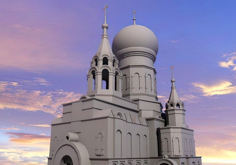Eastern Orthodox Church Building 3d rendering