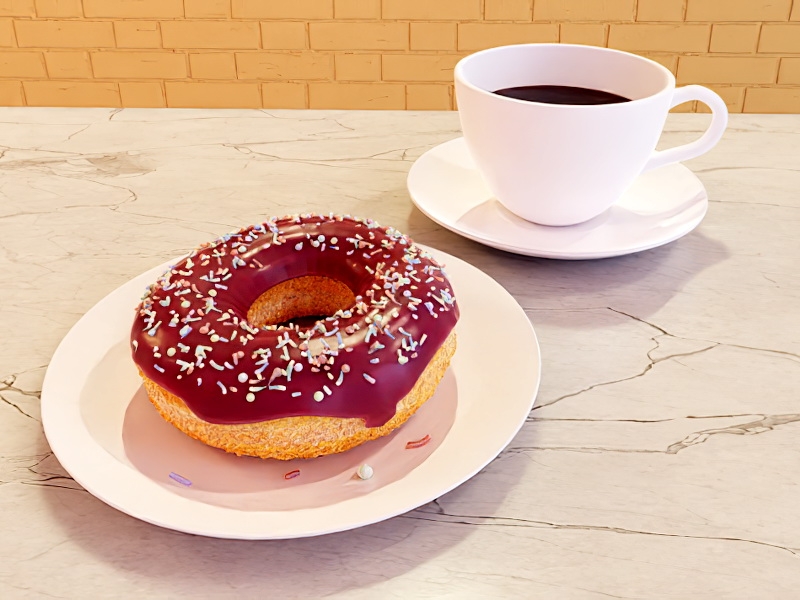 Donut and Coffee 3d rendering