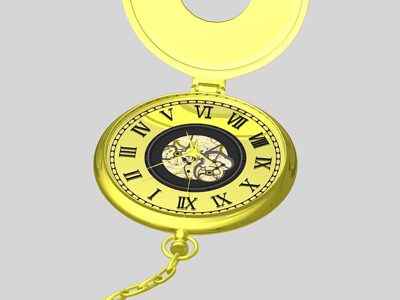 Solid Gold Pocket Watch 3d rendering