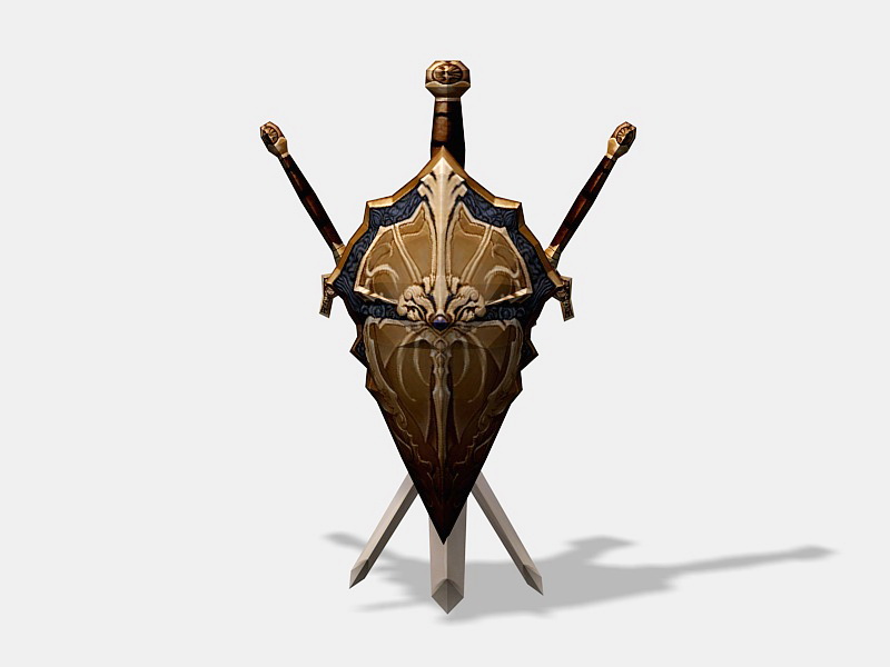 Warrior Shield and Sword 3d rendering