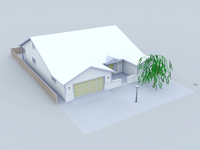 House Plan with Garage 3d rendering