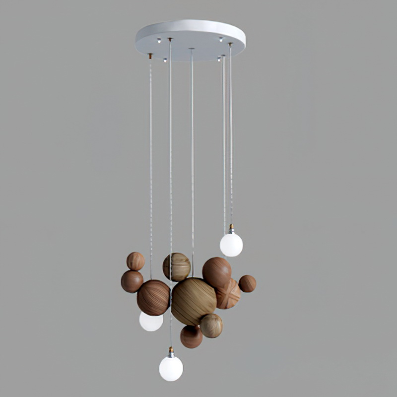 Wood Ball Chandelier Light 3d rendering