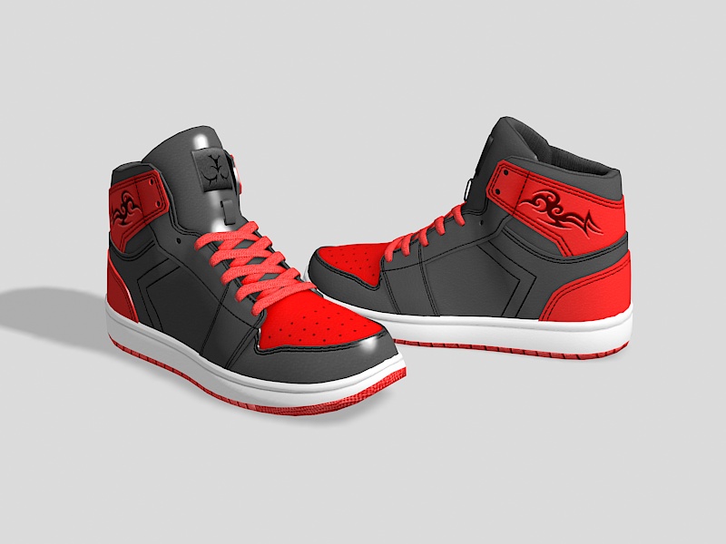 Red and Black Sneakers 3d rendering