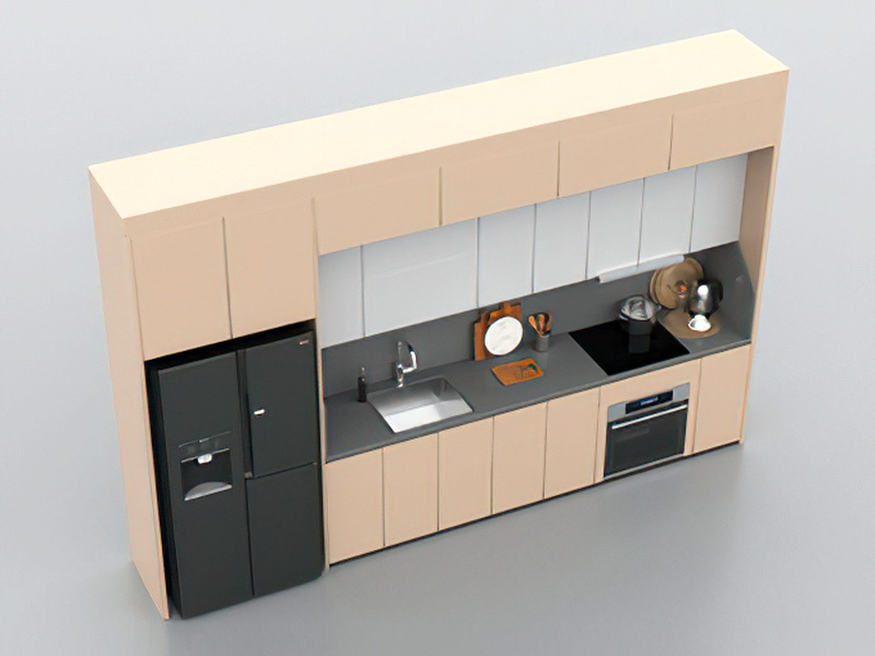 Small Narrow Kitchen Design 3d rendering