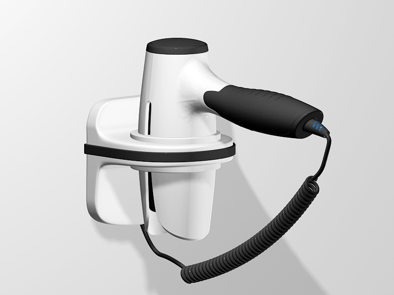 Hair Dryer with Wall Mounted Holder 3d rendering