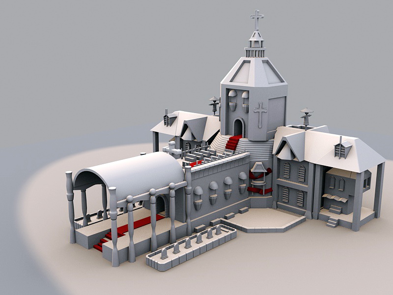Cartoon Medieval Cathedral 3d rendering