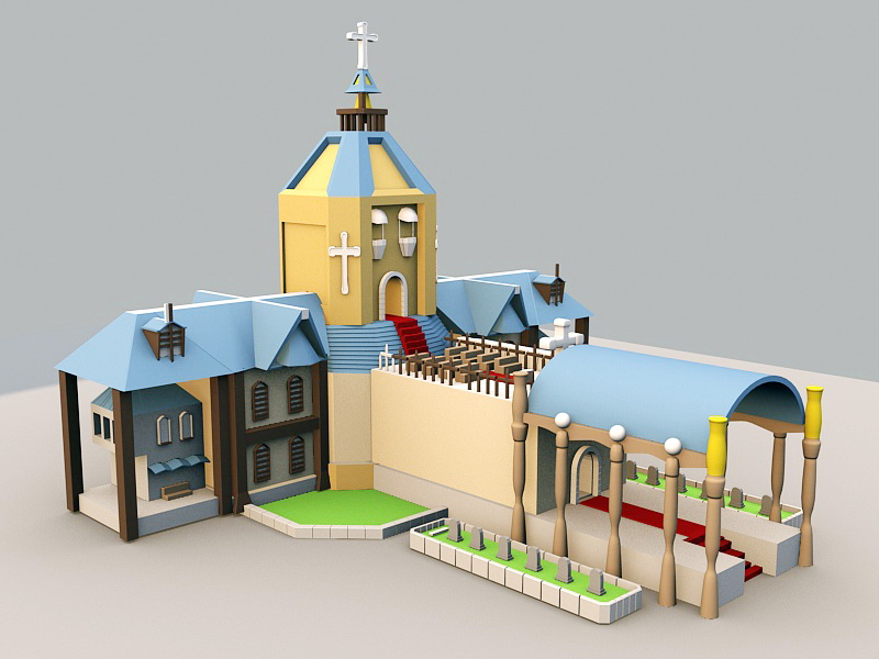 Cartoon Medieval Cathedral 3d rendering